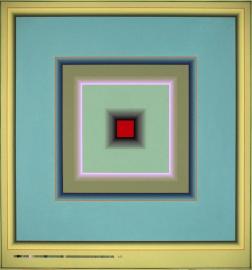Aqua squares in squares with red core